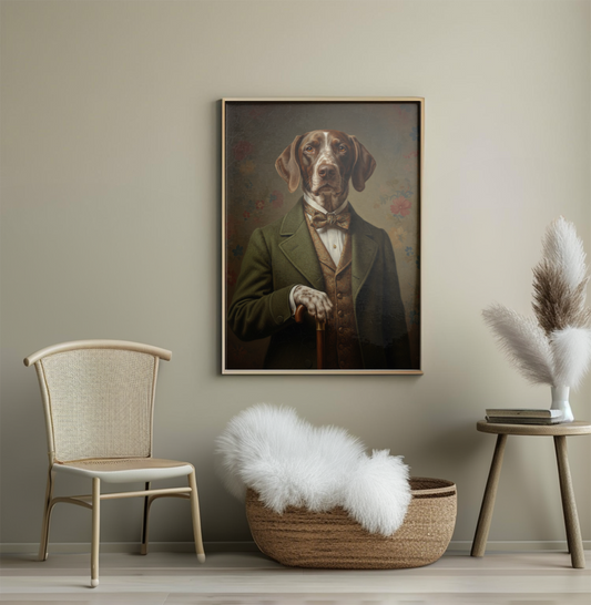 Vintage Style Dog Portrait Canvas Art, Aristocratic Pet in Suit, Classic Home Decor, Animal Lover Gift, Wall Art for Living Room, Office